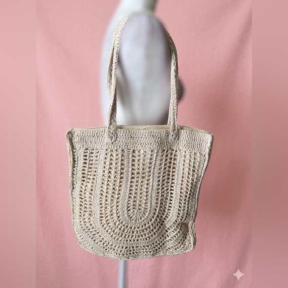 Universal Thread Handbags - Universal Thread Crochet Tote Bag - Cream / Beige Boho Shoulder Tote